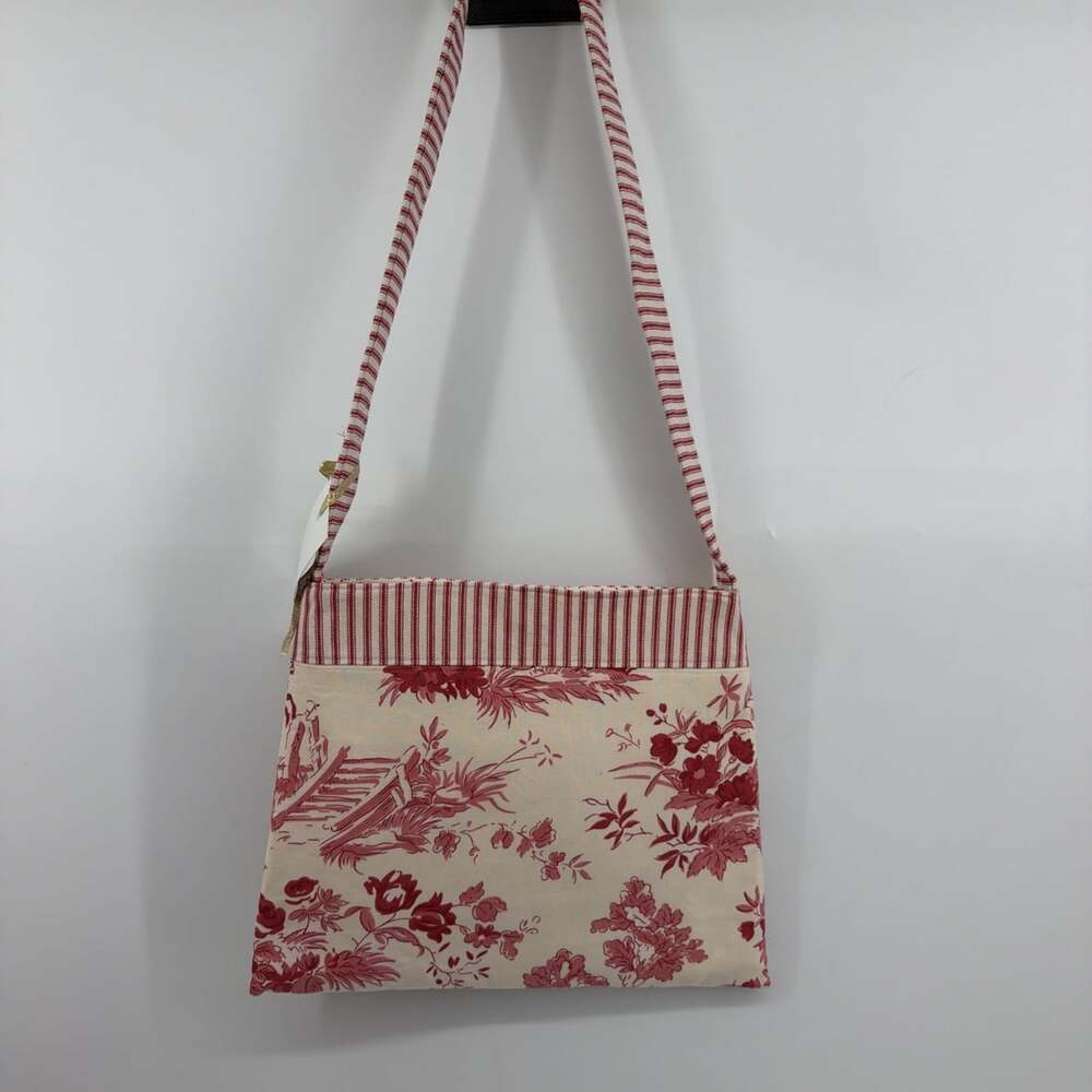 Handmade Toile Print Tote Bag Red White French Country Cottagecore Shoulder Bag